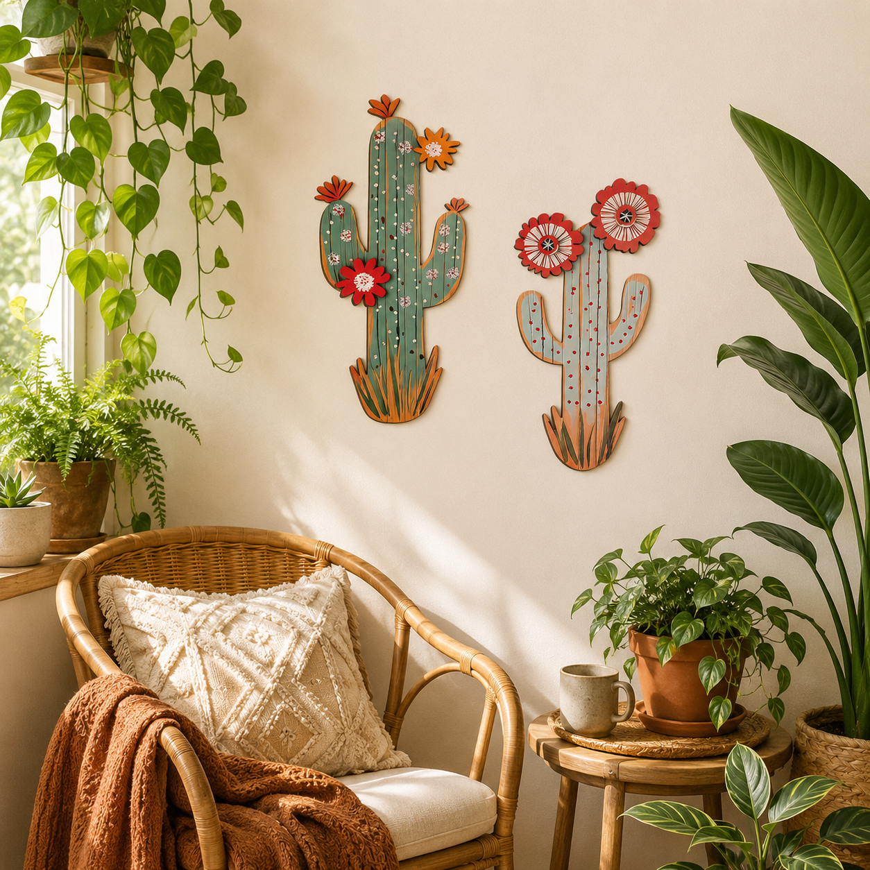 2 Pack Wooden Cactus Wall Decor 🌵