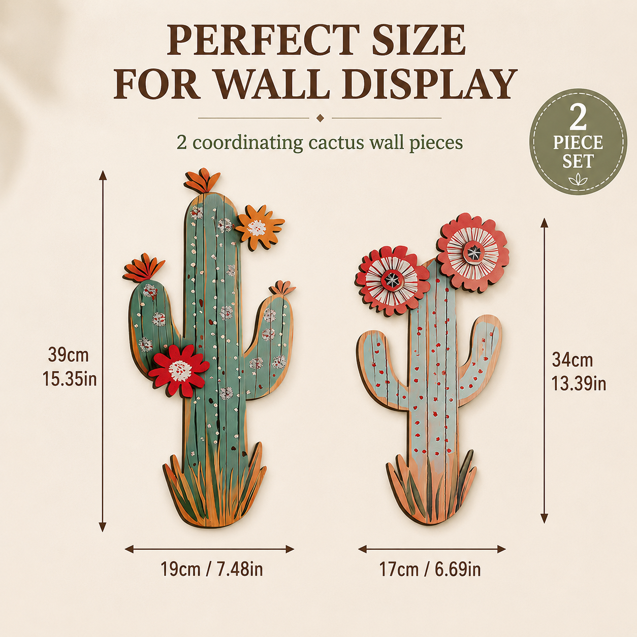 2 Pack Wooden Cactus Wall Decor 🌵