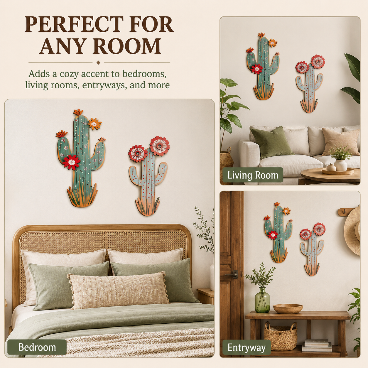 2 Pack Wooden Cactus Wall Decor 🌵