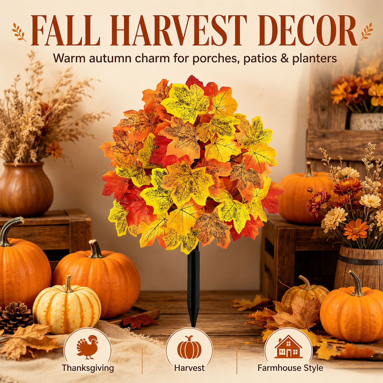 Autumn Maple Leaf Garden Stake Decor