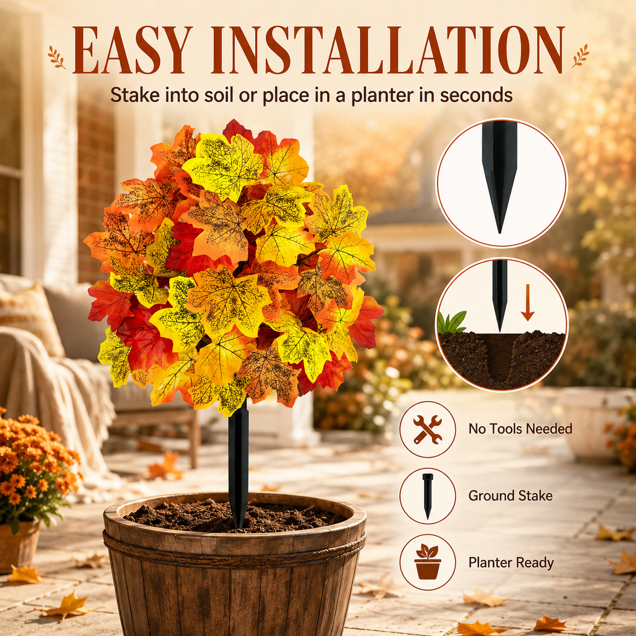 Autumn Maple Leaf Garden Stake Decor