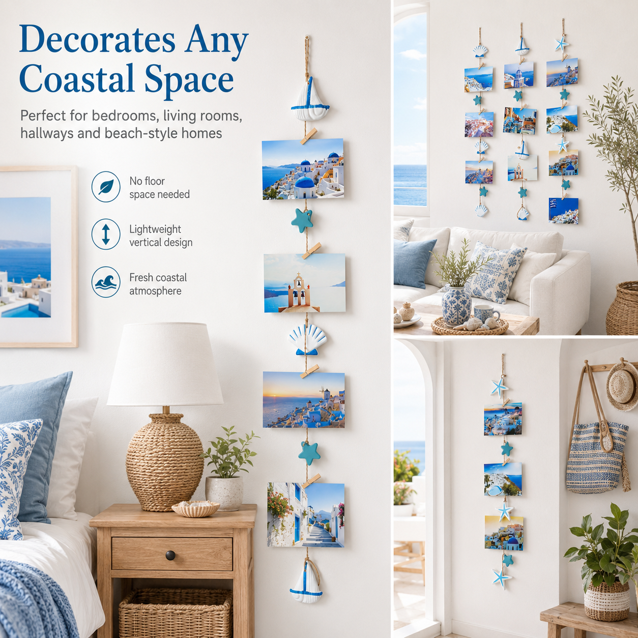 3-Piece Coastal Photo Hanger Set with LED Fairy Lights