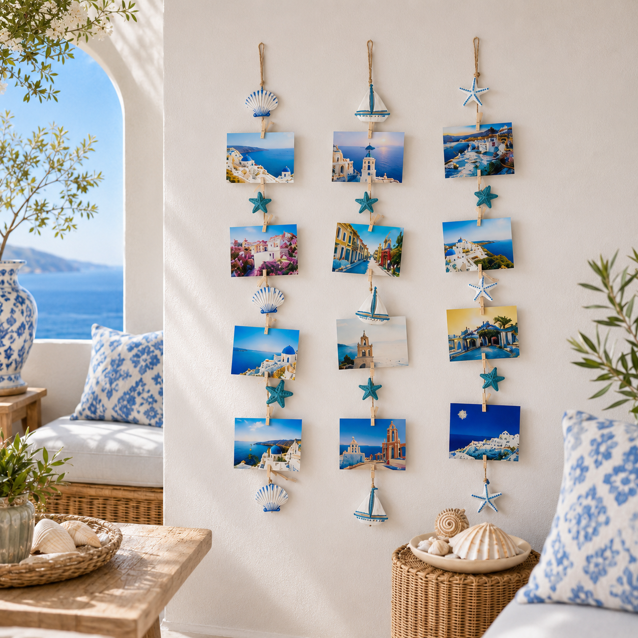 3-Piece Coastal Photo Hanger Set with LED Fairy Lights