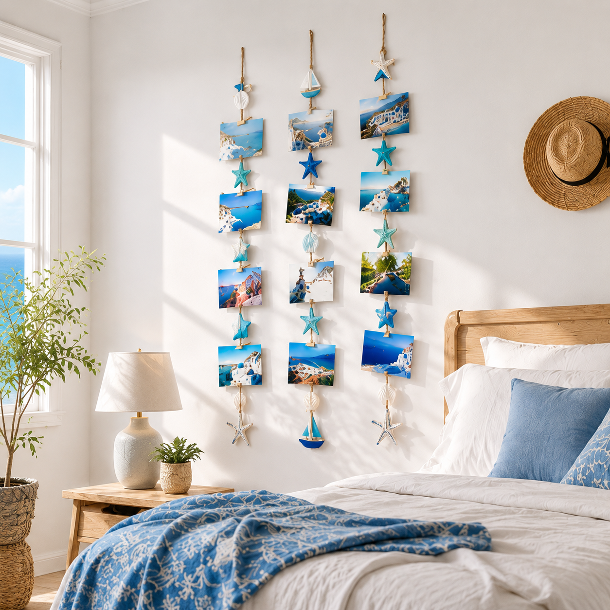 3-Piece Coastal Photo Hanger Set with LED Fairy Lights