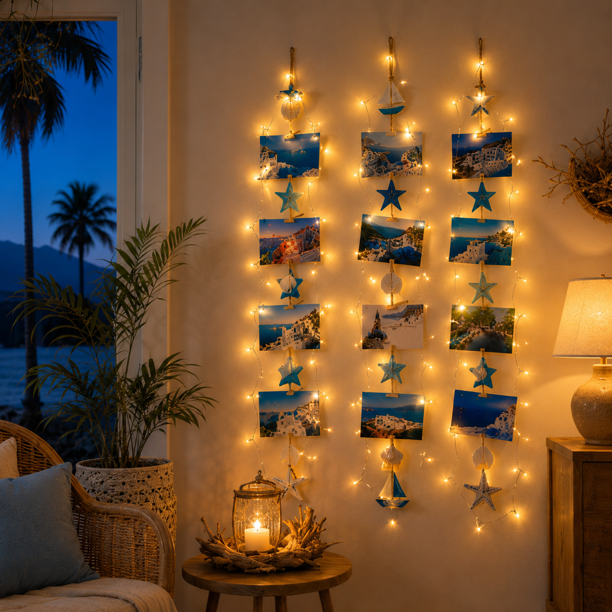 3-Piece Coastal Photo Hanger Set with LED Fairy Lights