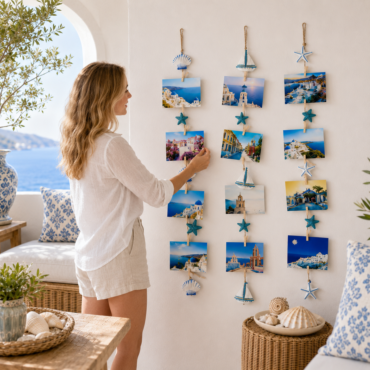 3-Piece Coastal Photo Hanger Set with LED Fairy Lights