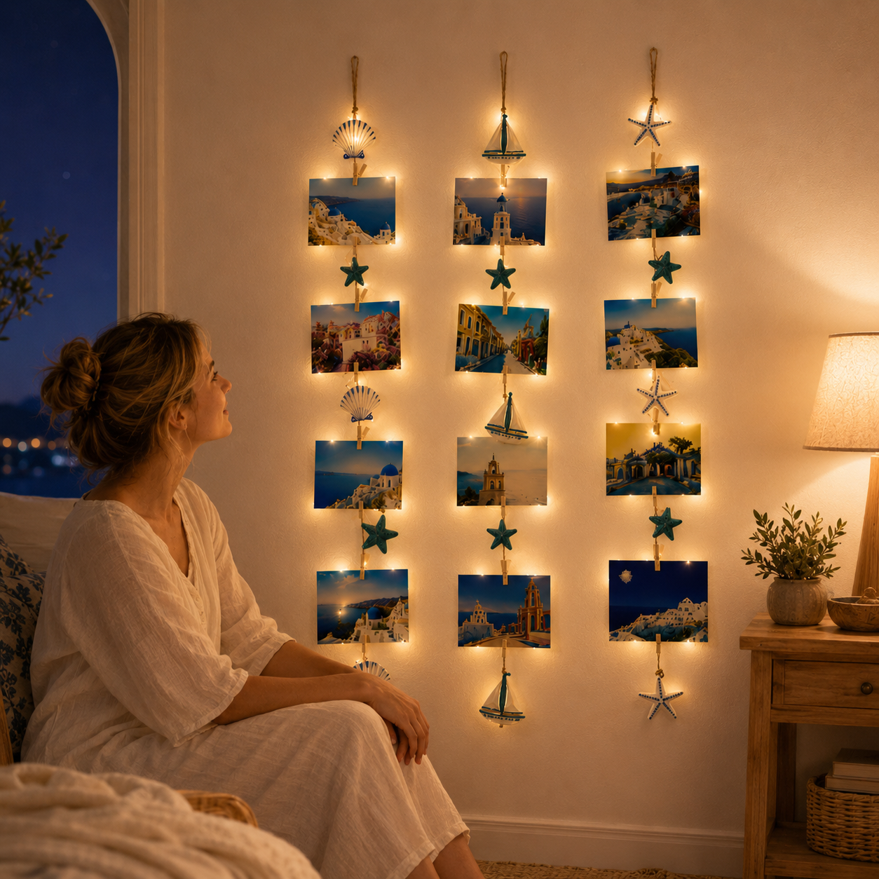 3-Piece Coastal Photo Hanger Set with LED Fairy Lights