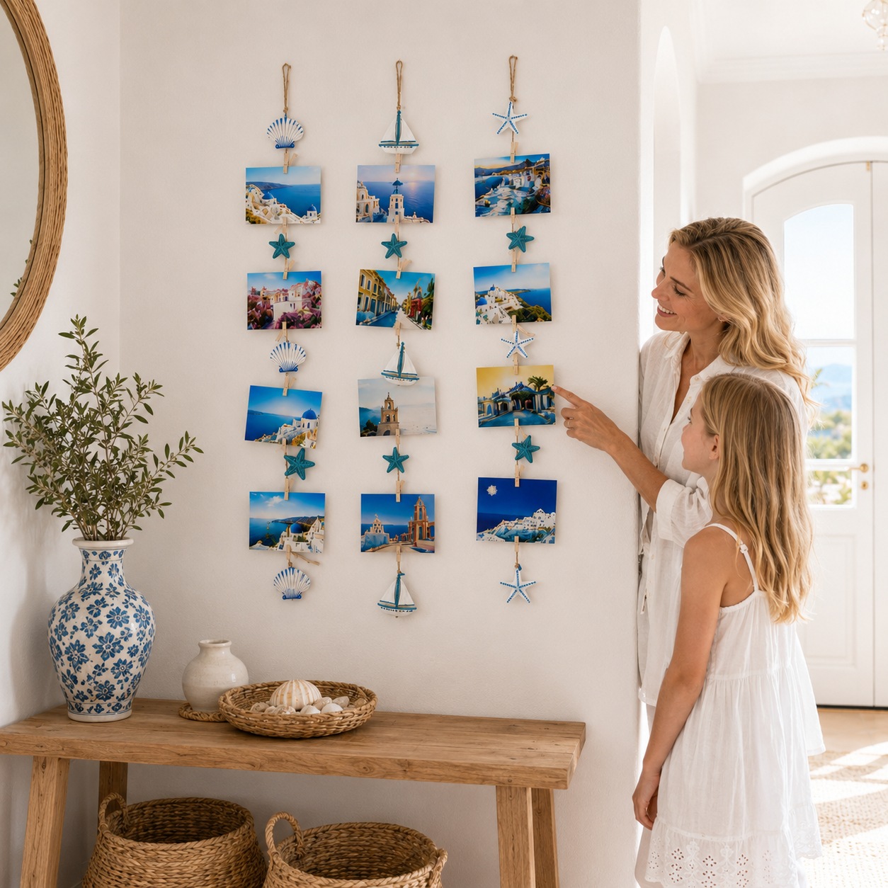 3-Piece Coastal Photo Hanger Set with LED Fairy Lights