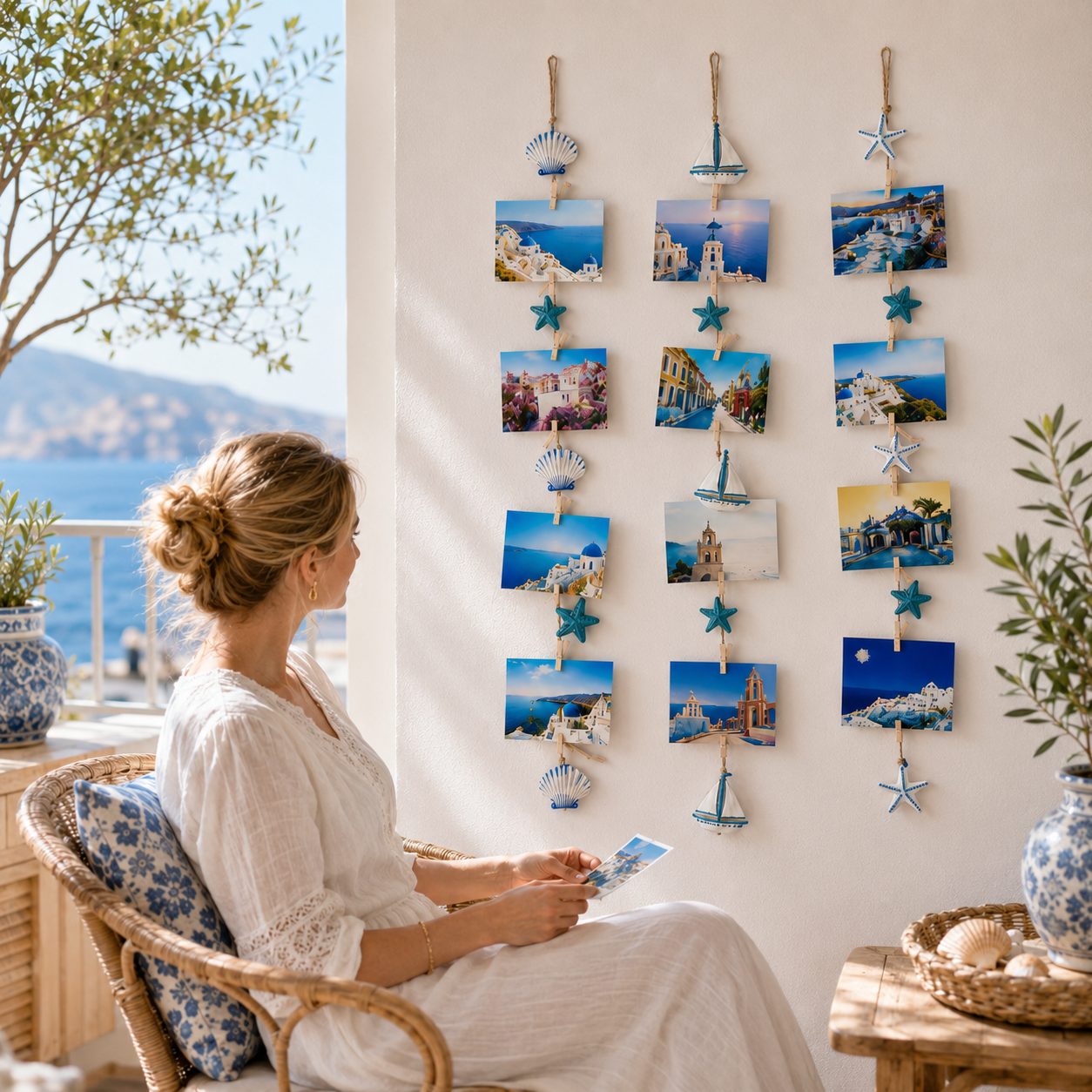 3-Piece Coastal Photo Hanger Set with LED Fairy Lights