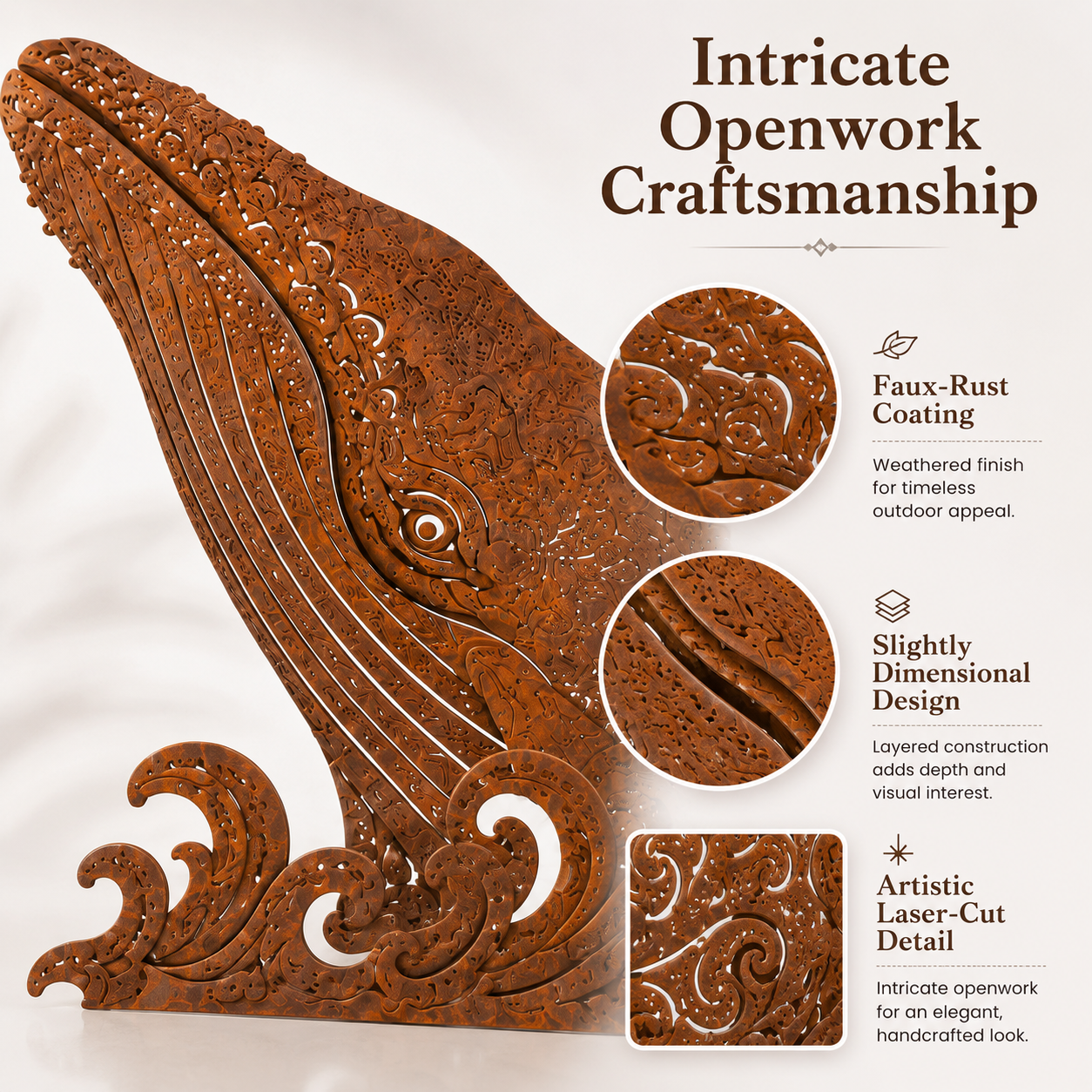5-Piece Whale Garden Stakes – Rustic Metal Ocean Wave Yard Art🐳