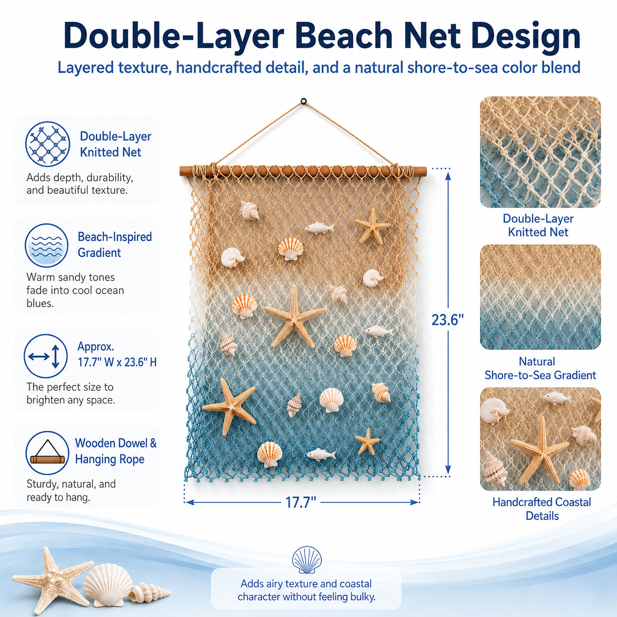 Lighted Coastal Fishing Net Wall Decor