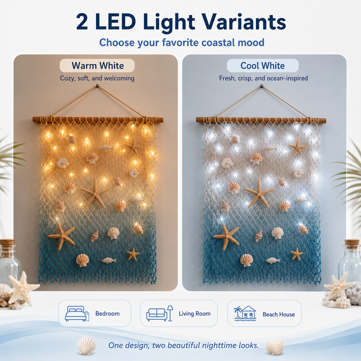 Lighted Coastal Fishing Net Wall Decor