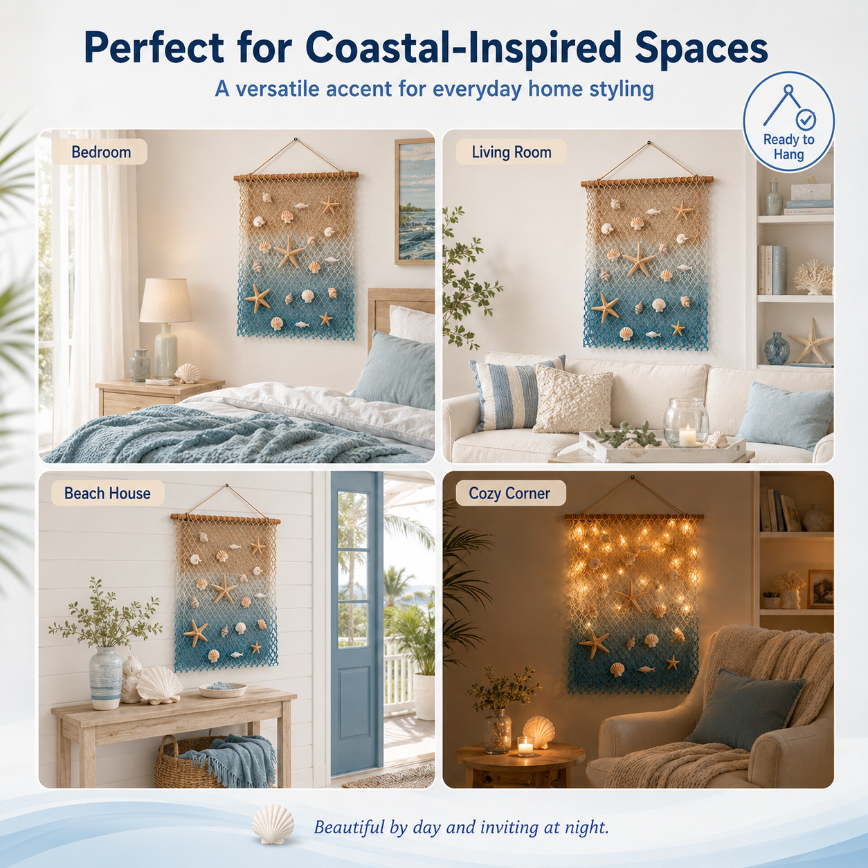 Lighted Coastal Fishing Net Wall Decor