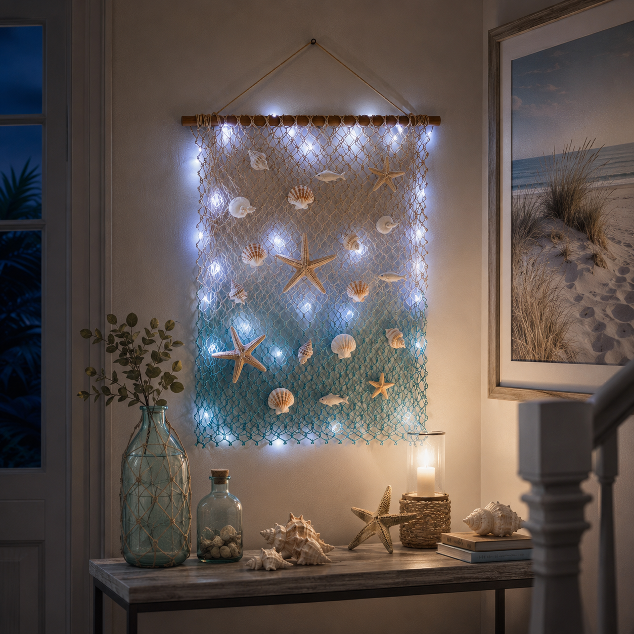 Lighted Coastal Fishing Net Wall Decor
