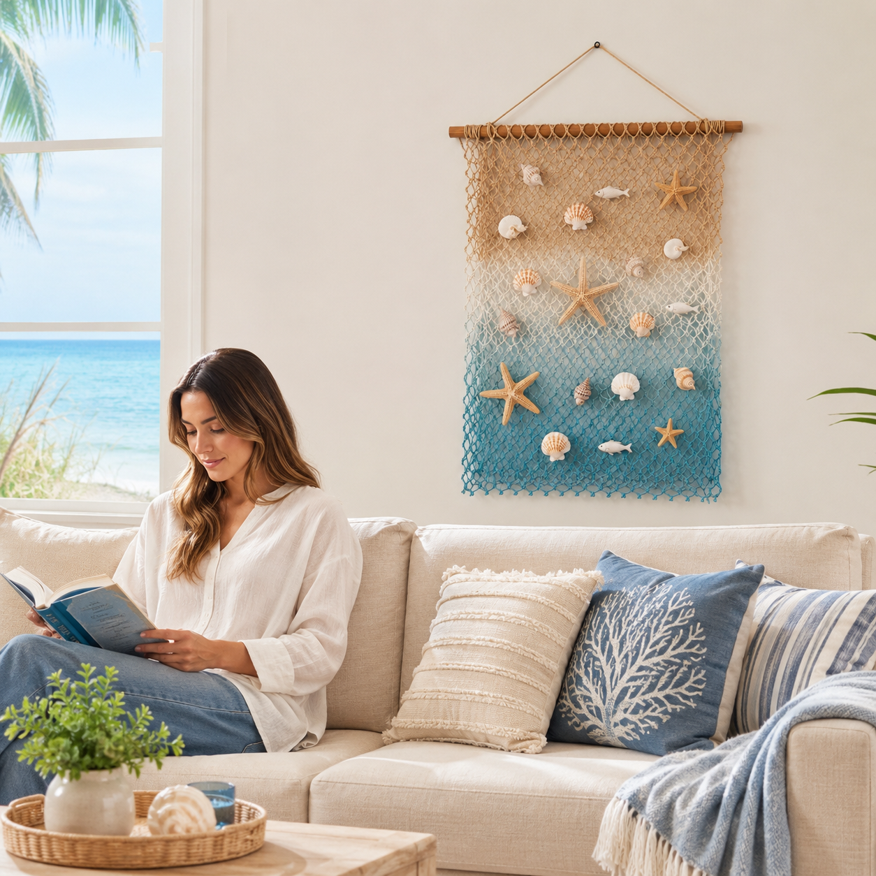 Lighted Coastal Fishing Net Wall Decor