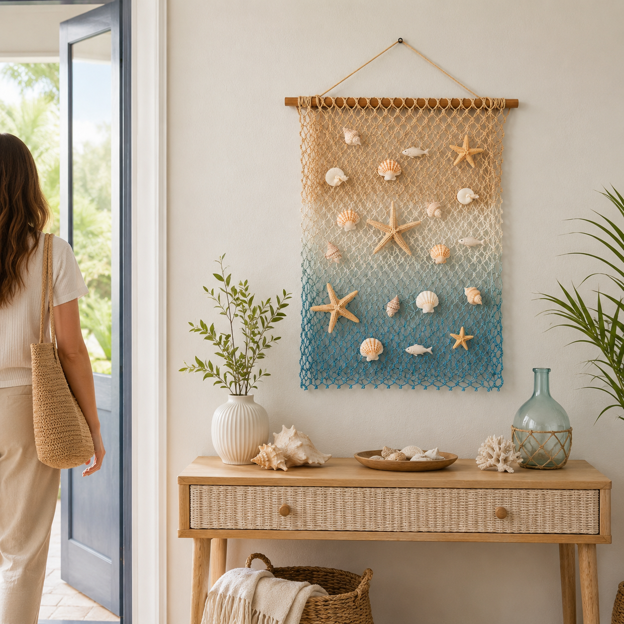 Lighted Coastal Fishing Net Wall Decor