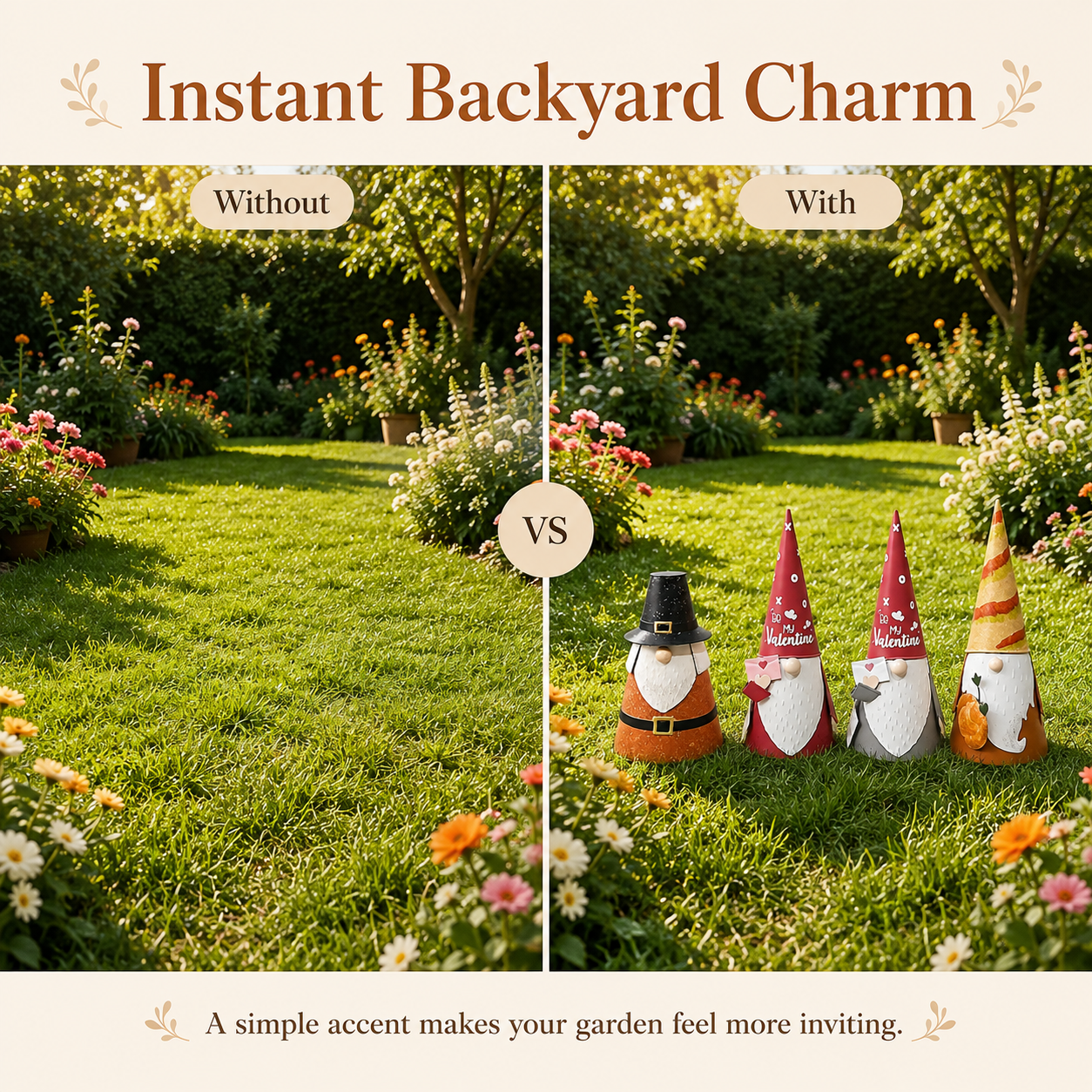 Seasonal Metal Gnome Decorations – Valentine, Harvest & Pilgrim Collection