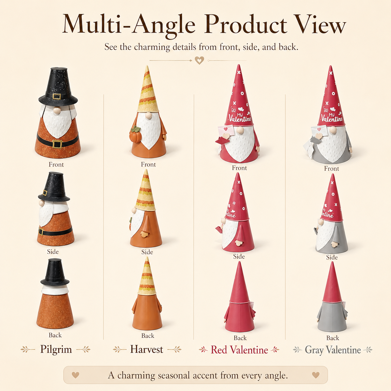 Seasonal Metal Gnome Decorations – Valentine, Harvest & Pilgrim Collection