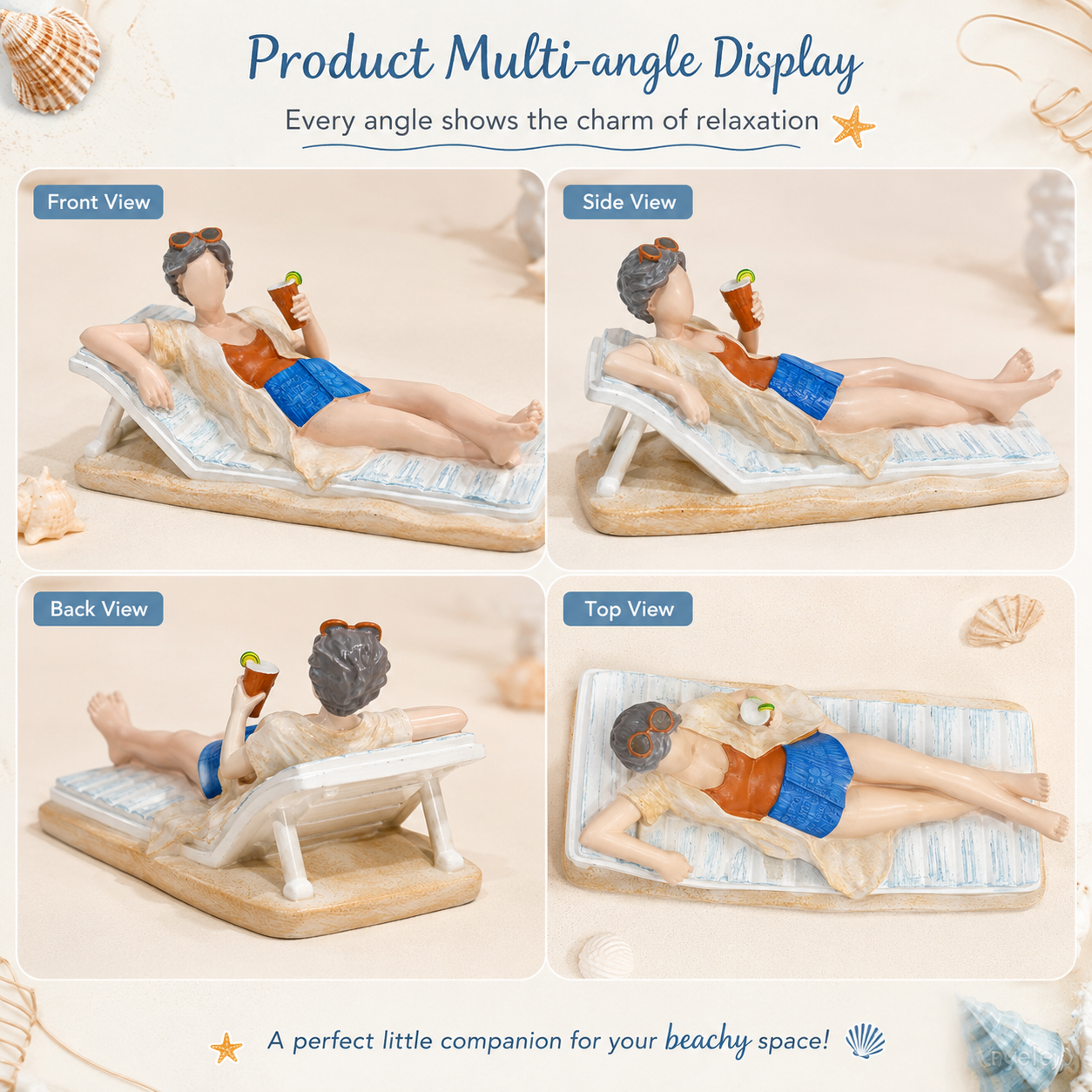 Vacation Mode Lounging Lady Figurine – Coastal Resin Desk & Shelf Decor 🏖️🍹