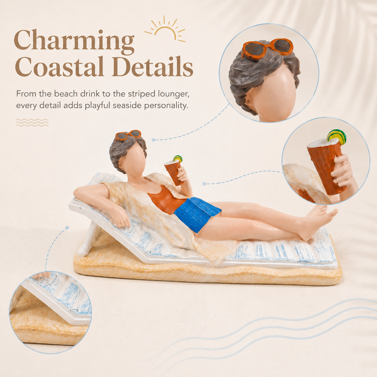 Vacation Mode Lounging Lady Figurine – Coastal Resin Desk & Shelf Decor 🏖️🍹