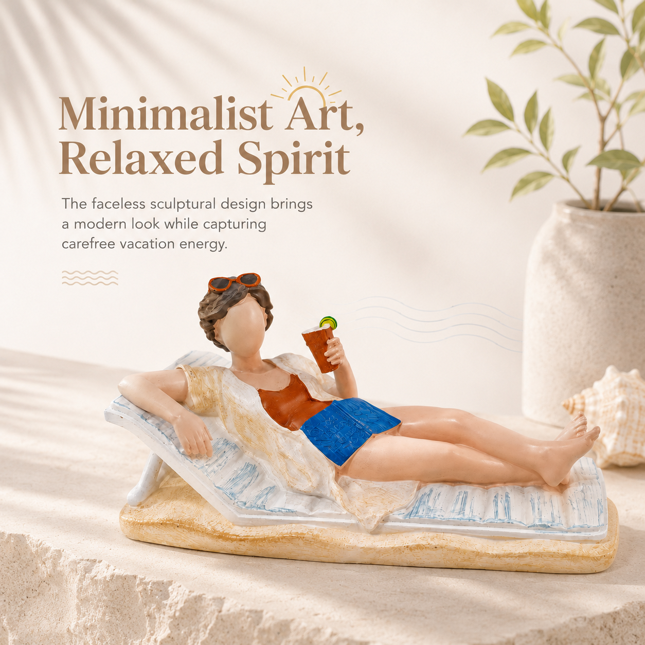 Vacation Mode Lounging Lady Figurine – Coastal Resin Desk & Shelf Decor 🏖️🍹