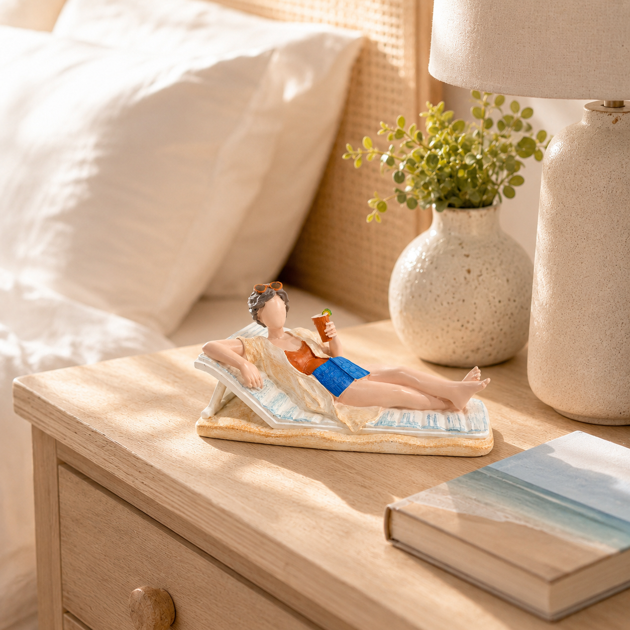 Vacation Mode Lounging Lady Figurine – Coastal Resin Desk & Shelf Decor 🏖️🍹