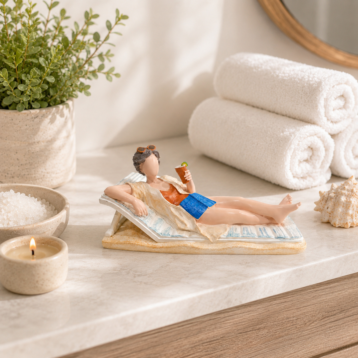 Vacation Mode Lounging Lady Figurine – Coastal Resin Desk & Shelf Decor 🏖️🍹