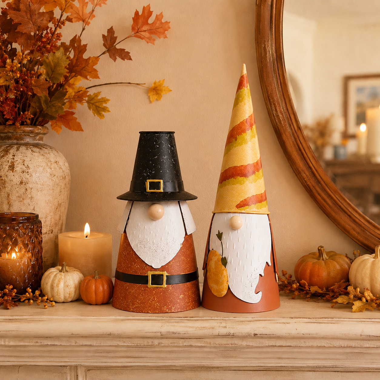 Seasonal Metal Gnome Decorations – Valentine, Harvest & Pilgrim Collection