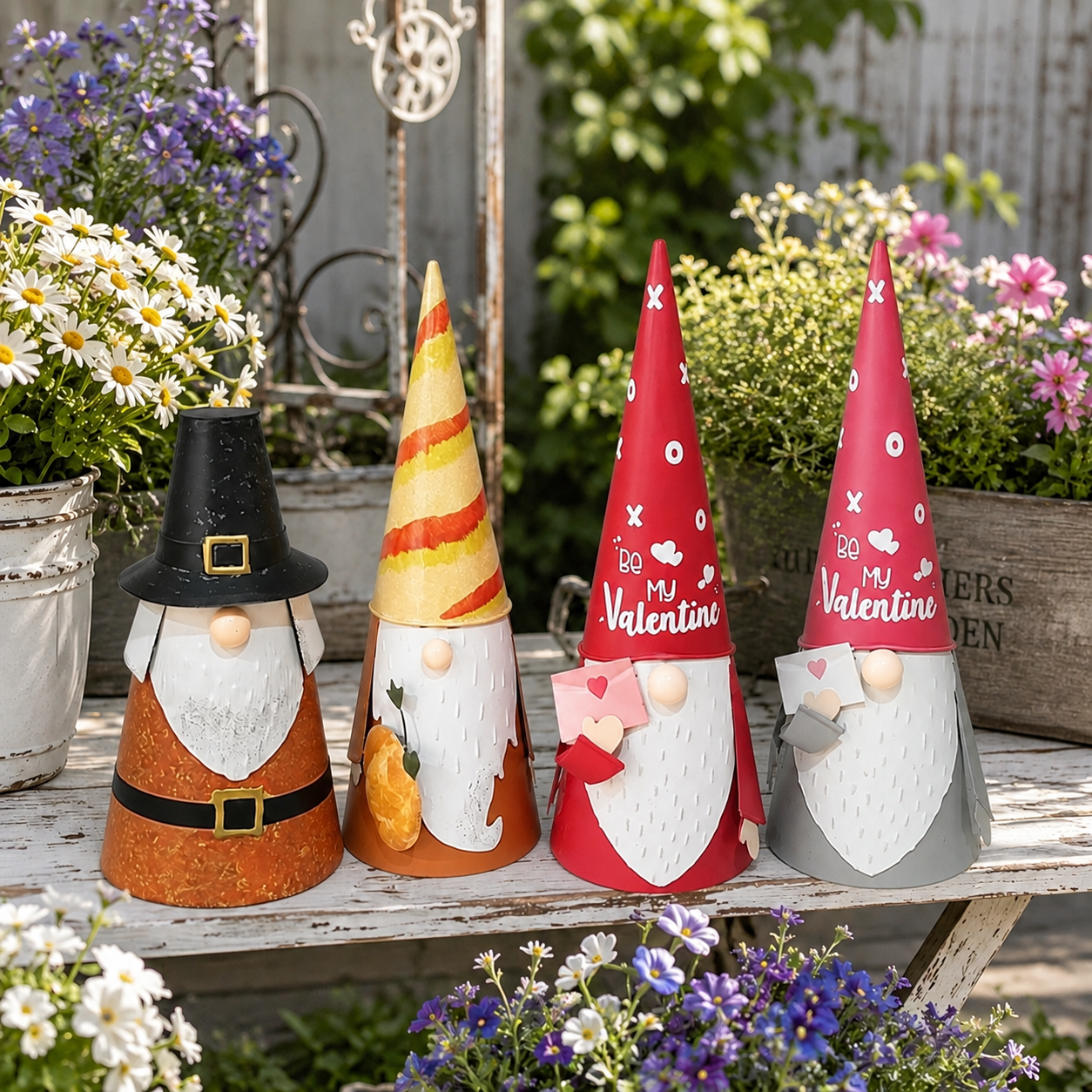 Seasonal Metal Gnome Decorations – Valentine, Harvest & Pilgrim Collection