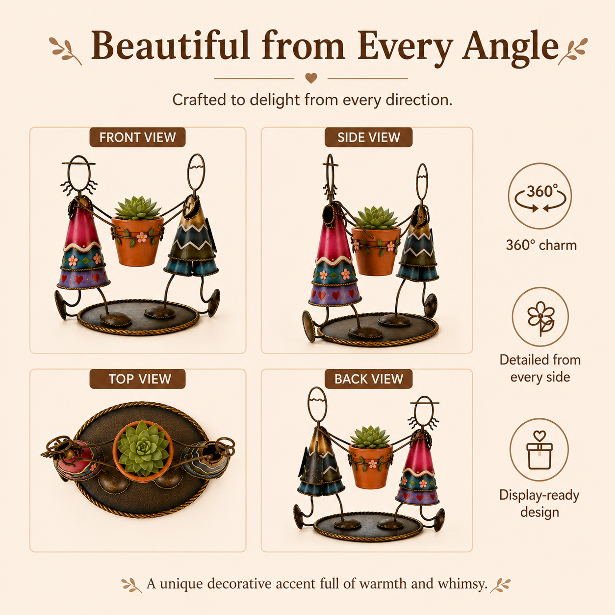 Dancing Couple Metal Succulent Planter – Hand-Painted Tabletop Flower Pot Holder
