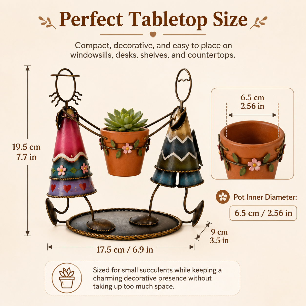 Dancing Couple Metal Succulent Planter – Hand-Painted Tabletop Flower Pot Holder