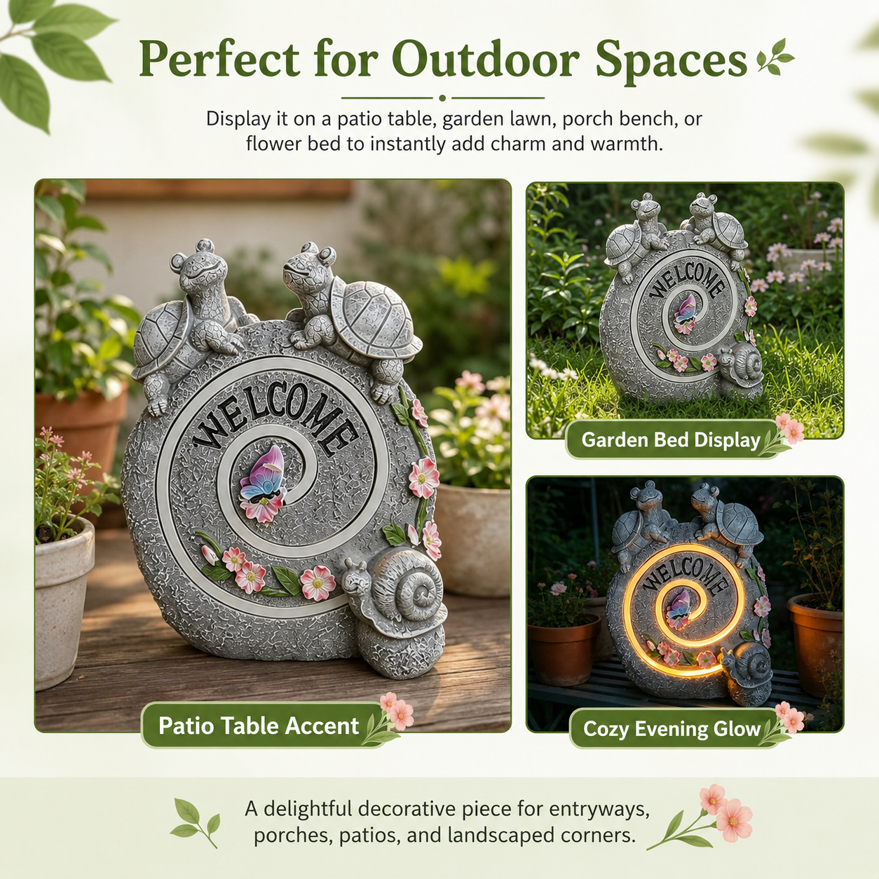 Solar Turtle Welcome Garden Statue with Warm Spiral Light