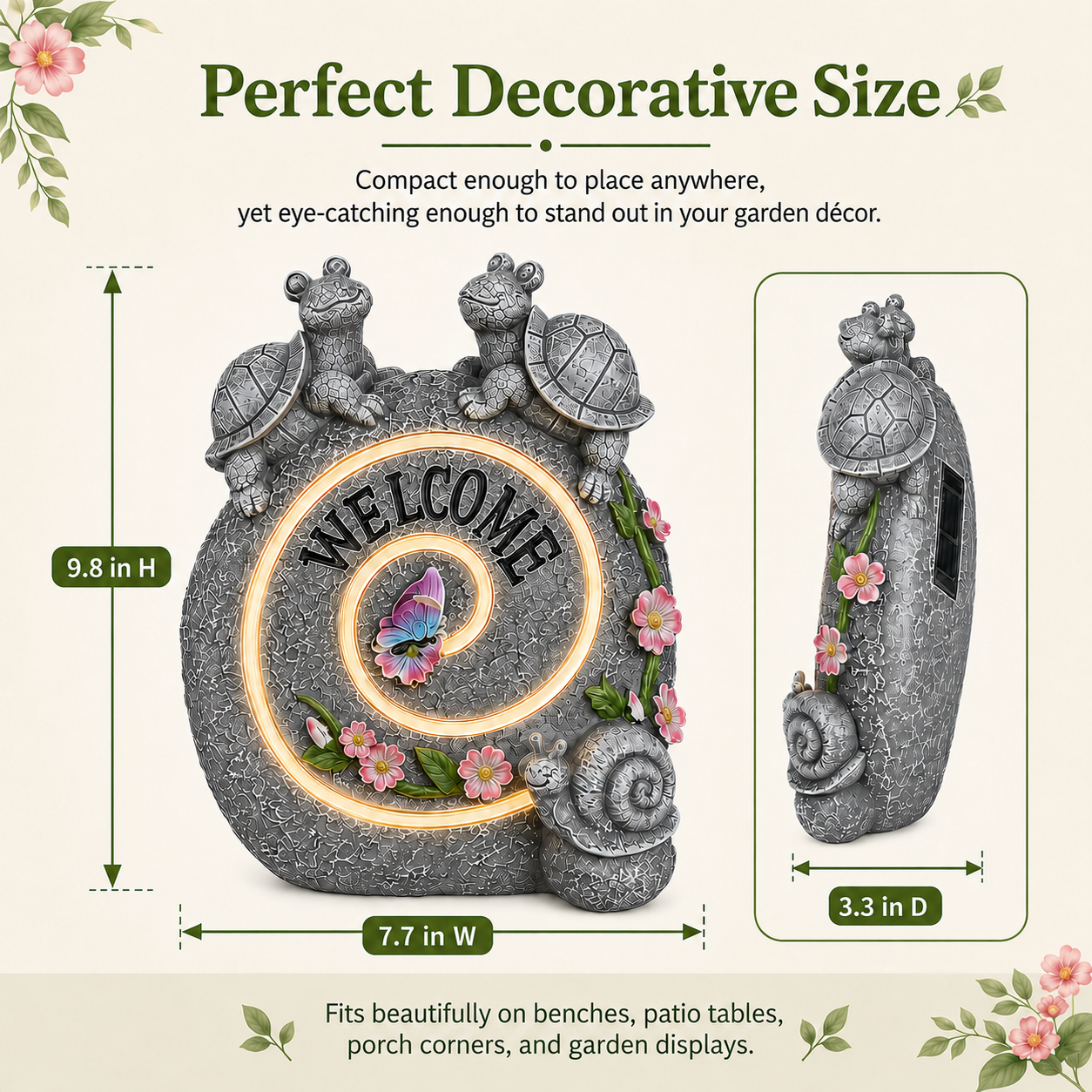 Solar Turtle Welcome Garden Statue with Warm Spiral Light