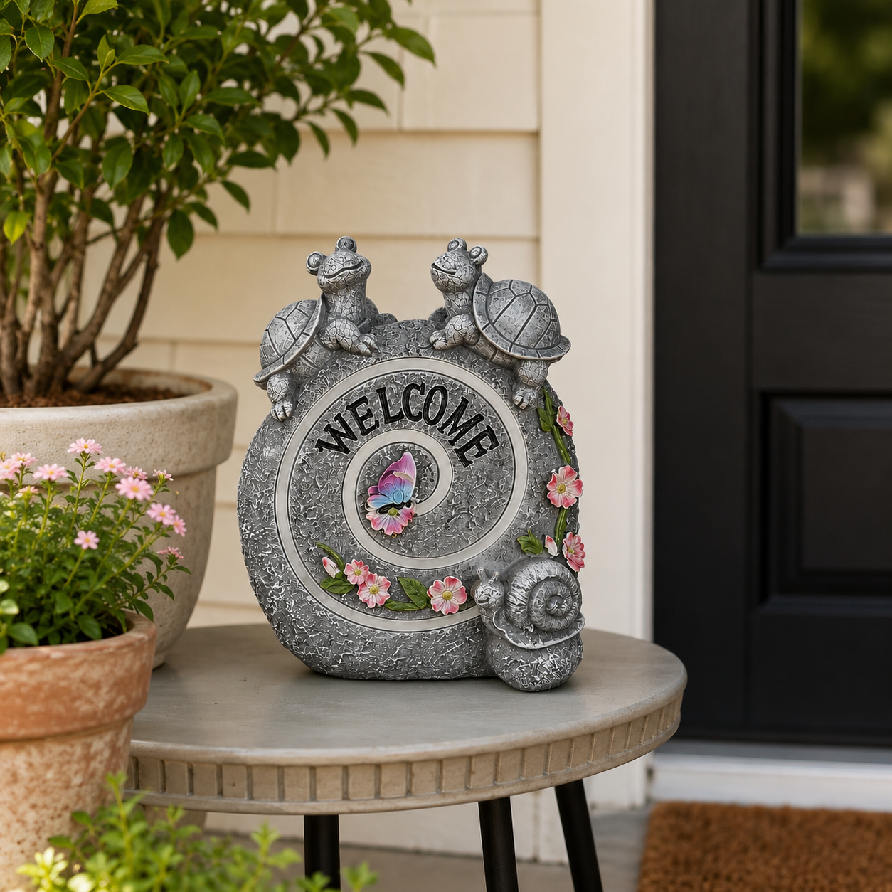Solar Turtle Welcome Garden Statue with Warm Spiral Light