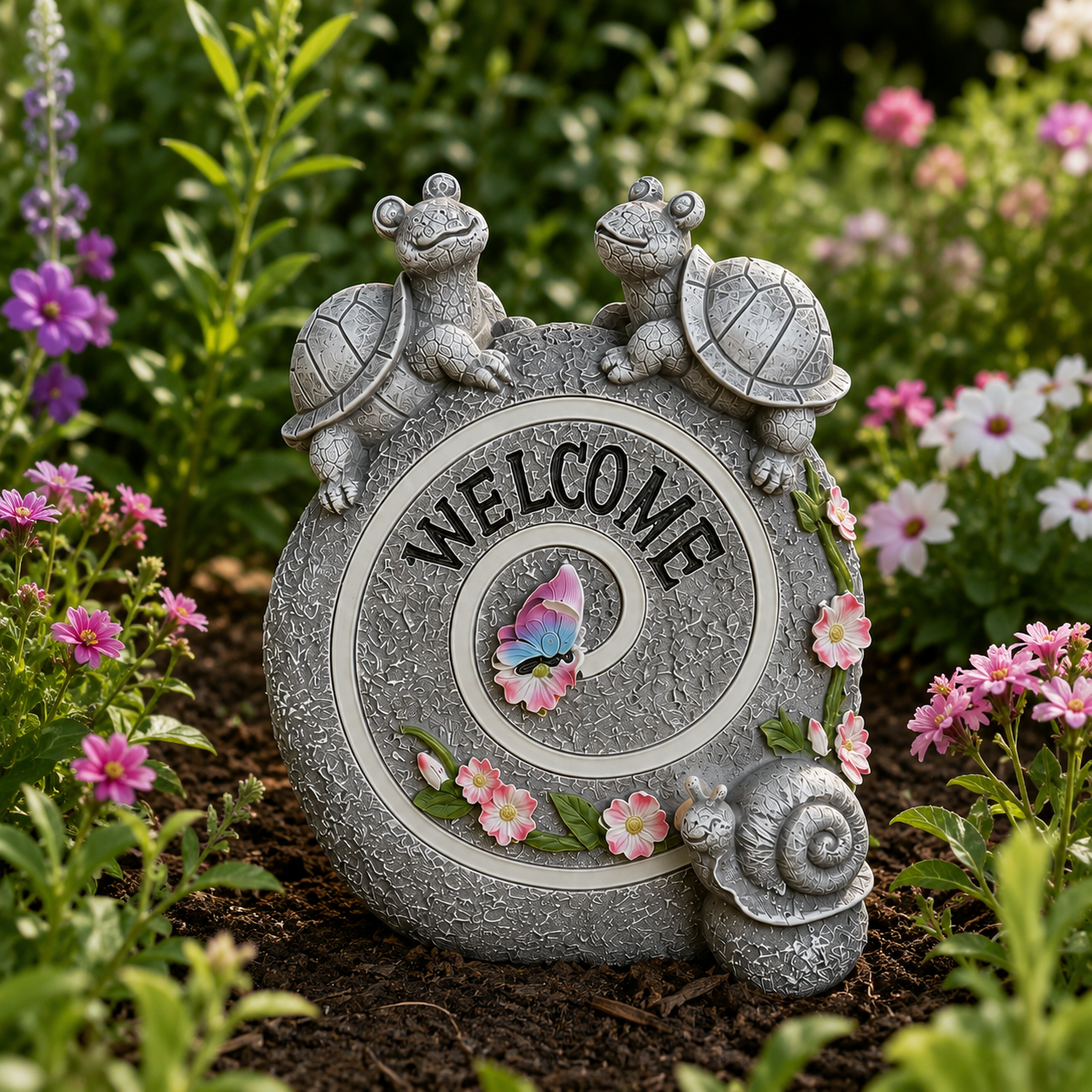 Solar Turtle Welcome Garden Statue with Warm Spiral Light