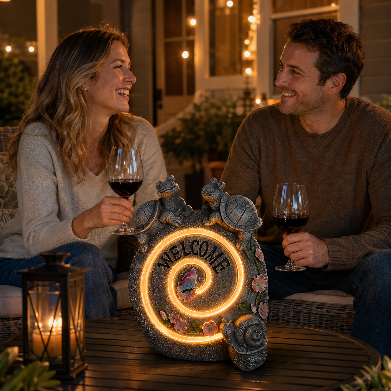 Solar Turtle Welcome Garden Statue with Warm Spiral Light