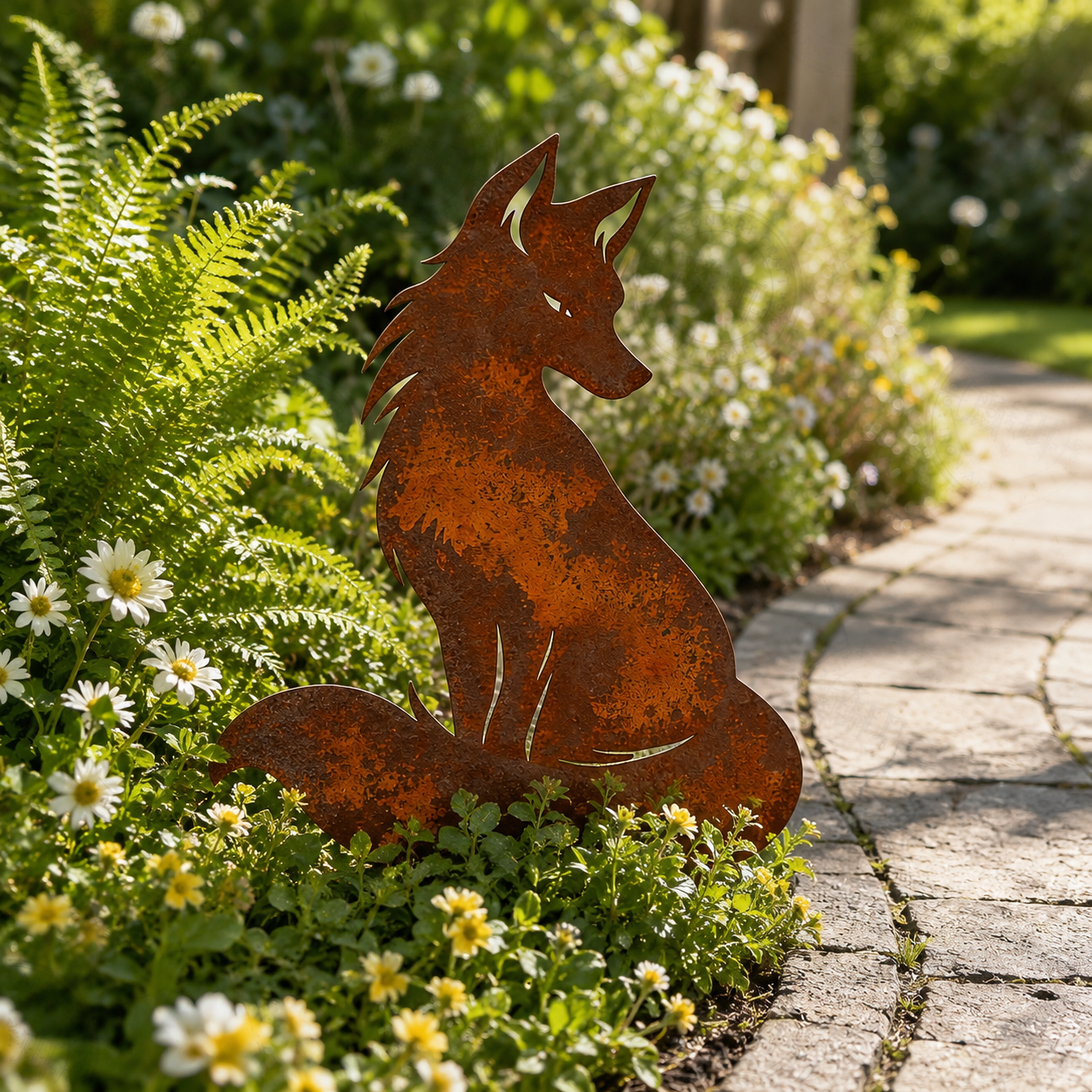 Rustic Metal Wolf Garden Stake – Woodland Animal Yard Art for Outdoor Décor