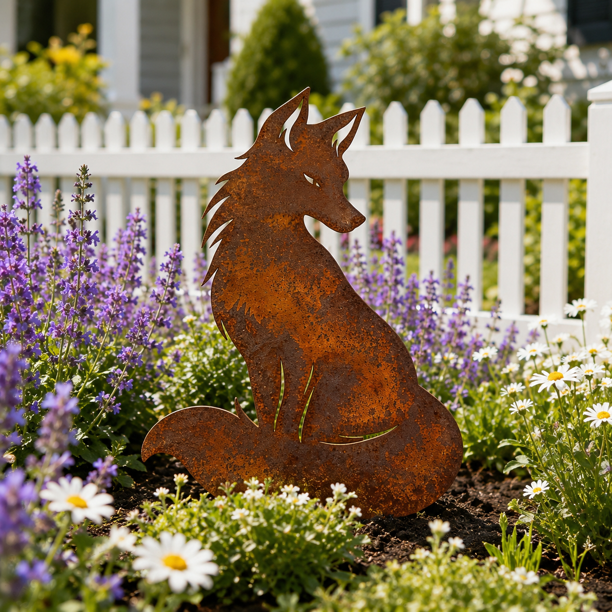 Rustic Metal Wolf Garden Stake – Woodland Animal Yard Art for Outdoor Décor