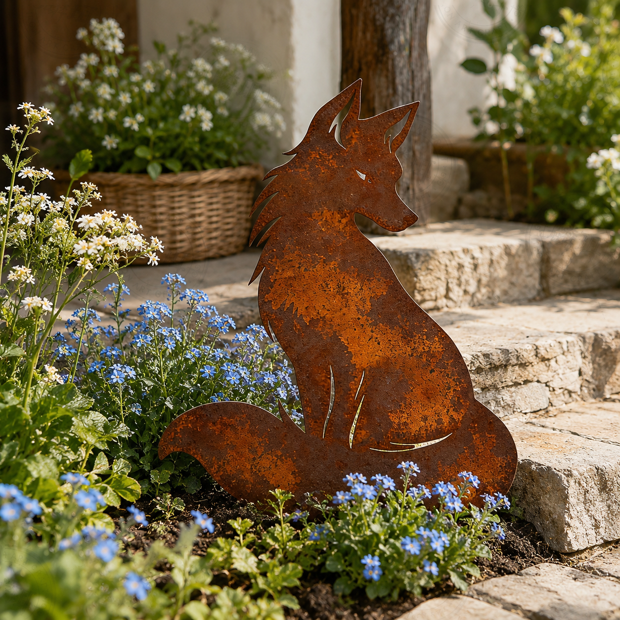 Rustic Metal Wolf Garden Stake – Woodland Animal Yard Art for Outdoor Décor
