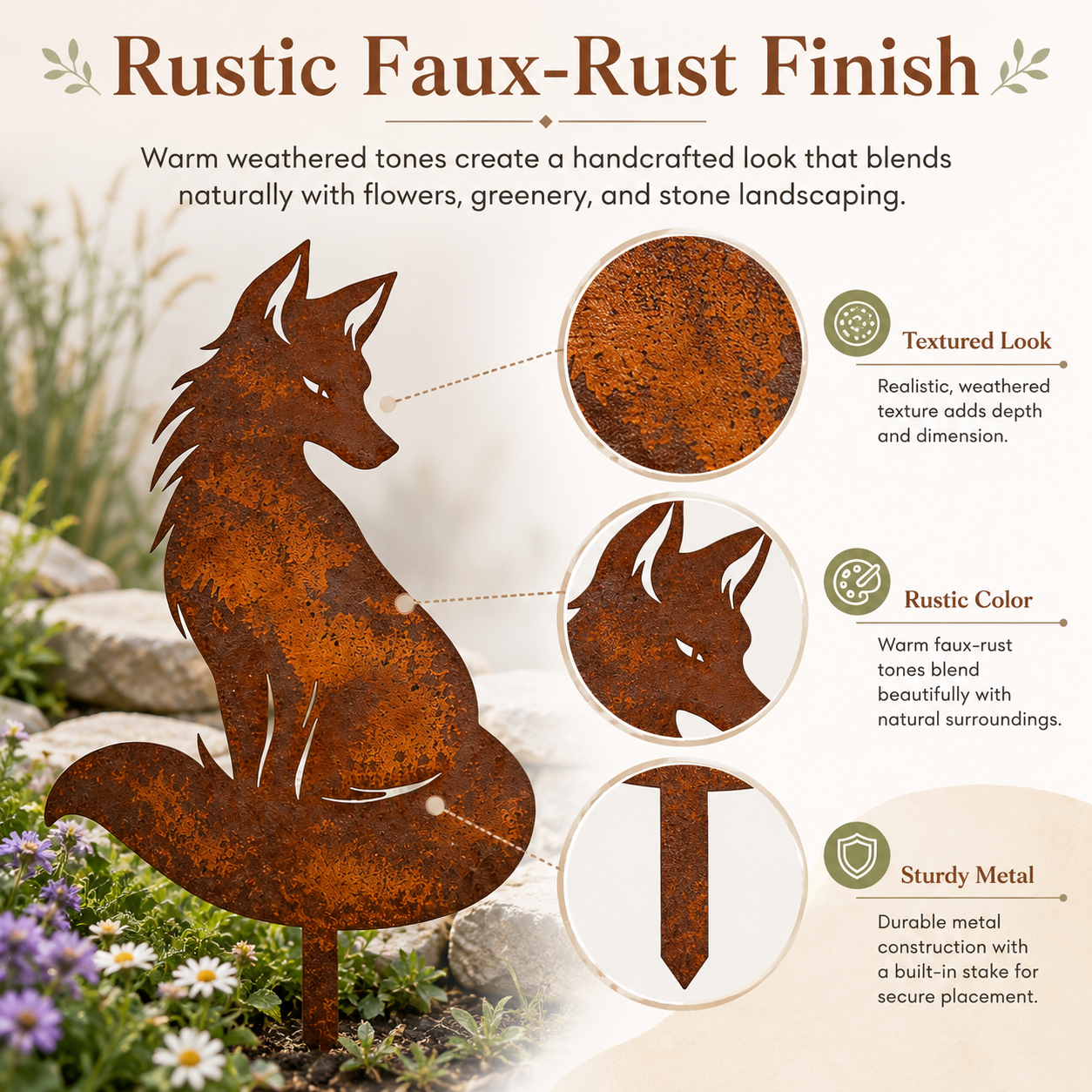 Rustic Metal Wolf Garden Stake – Woodland Animal Yard Art for Outdoor Décor