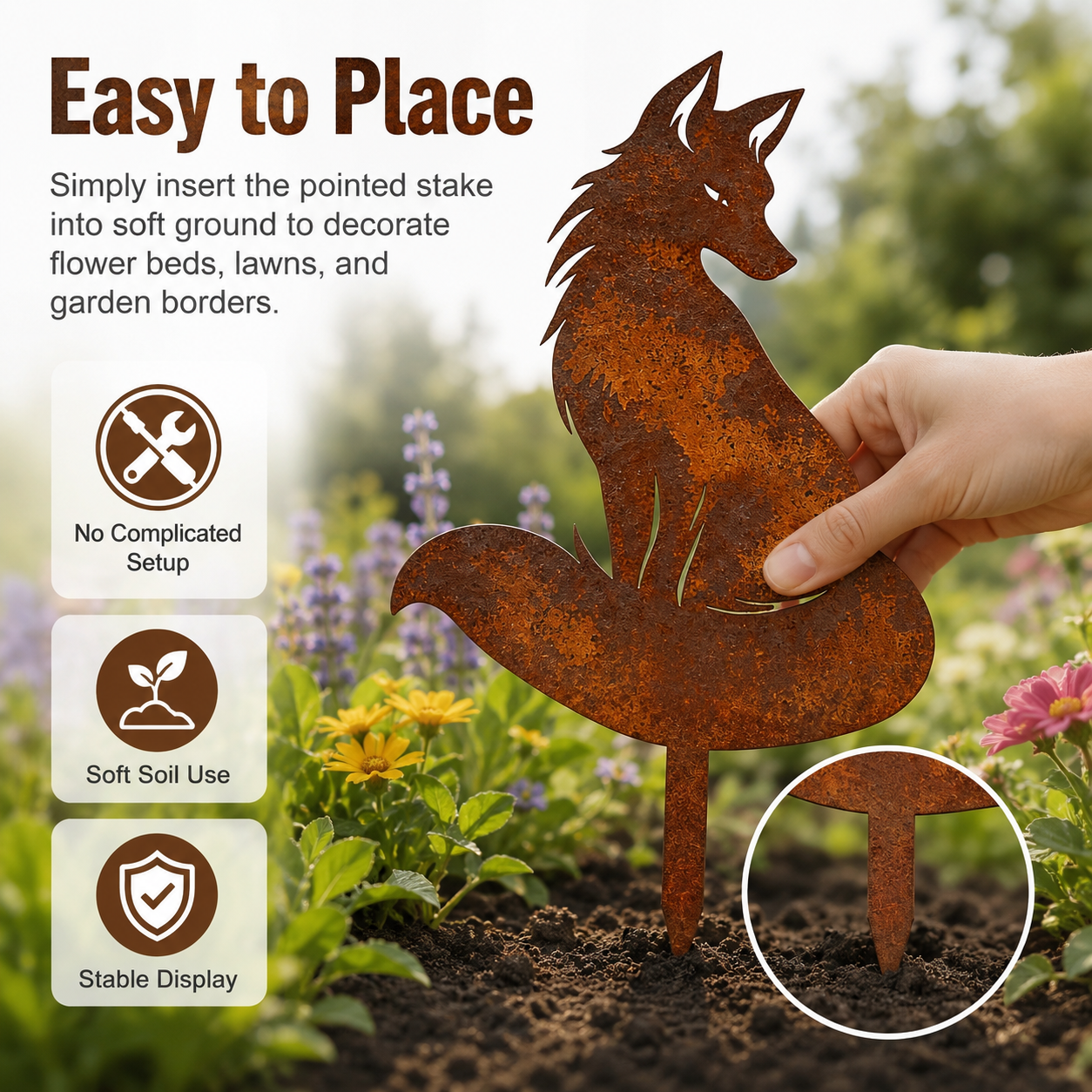 Rustic Metal Wolf Garden Stake – Woodland Animal Yard Art for Outdoor Décor