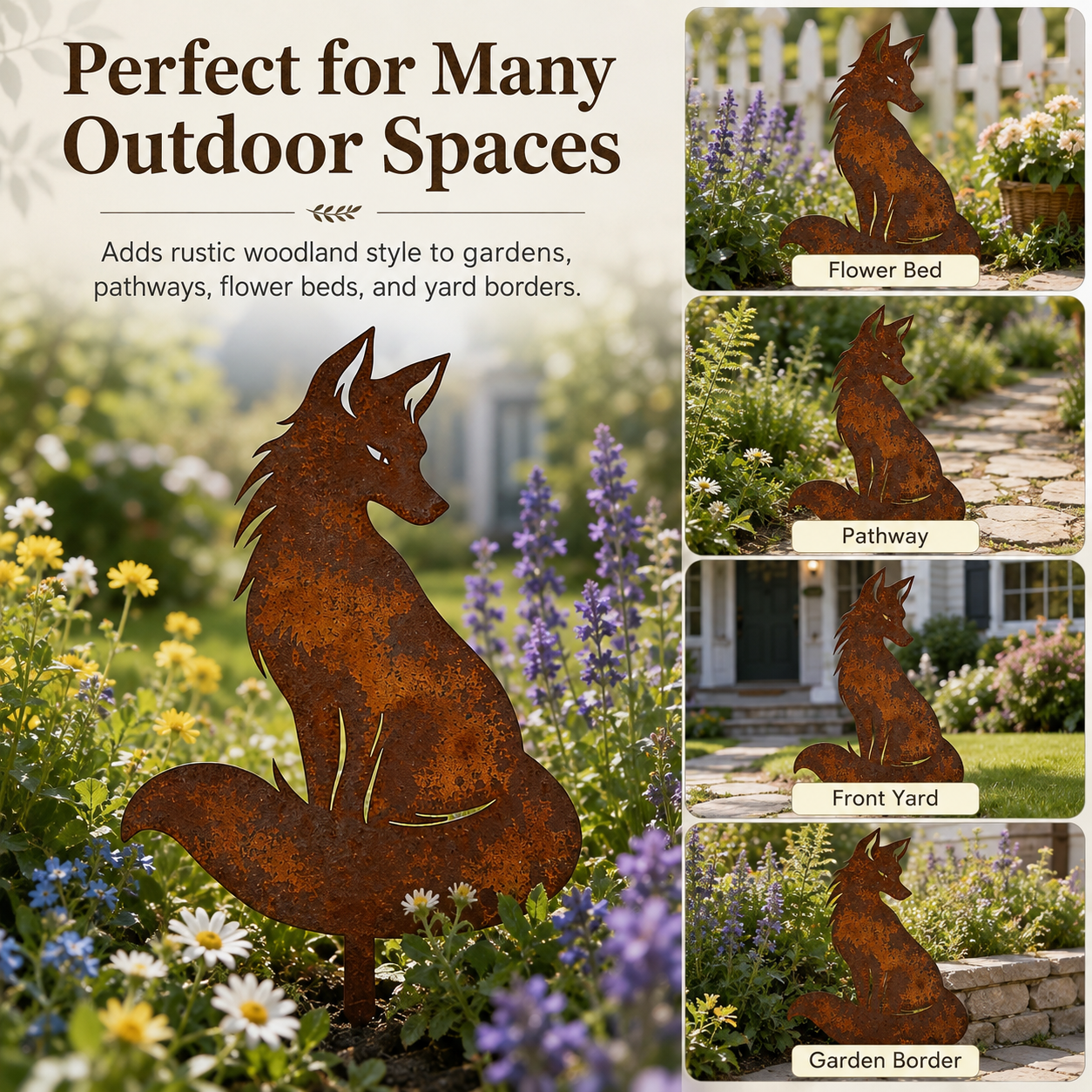 Rustic Metal Wolf Garden Stake – Woodland Animal Yard Art for Outdoor Décor