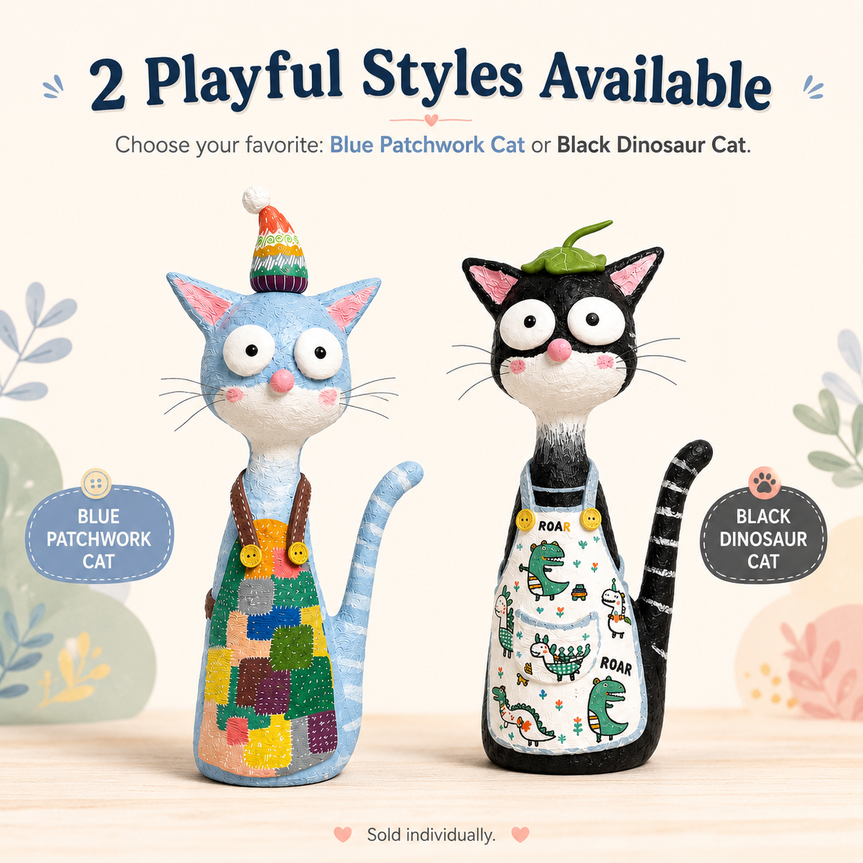 Whimsy Paws Hand-Painted Resin Cat Figurine – Whimsical Cat Statue, 2 Styles Available