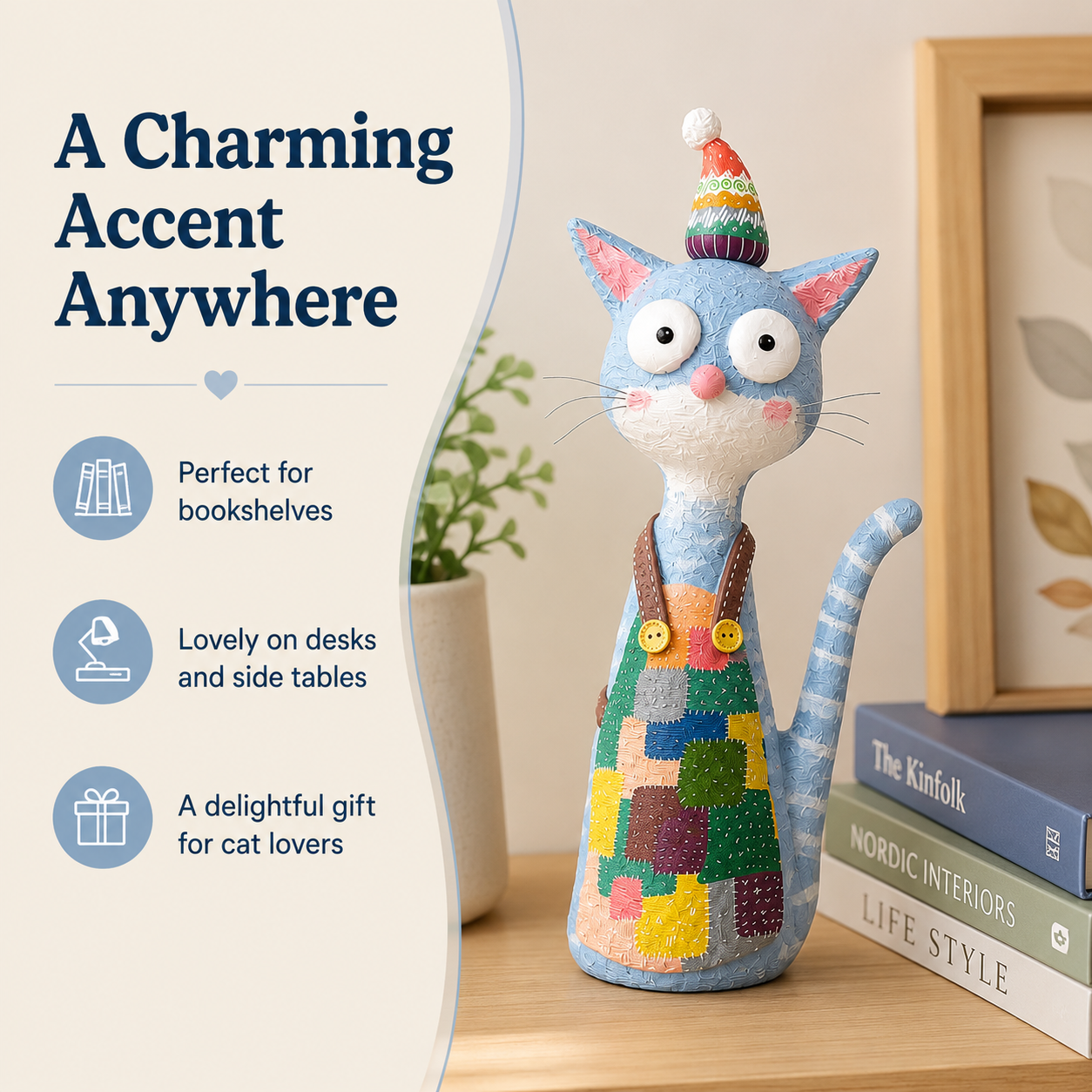 Whimsy Paws Hand-Painted Resin Cat Figurine – Whimsical Cat Statue, 2 Styles Available