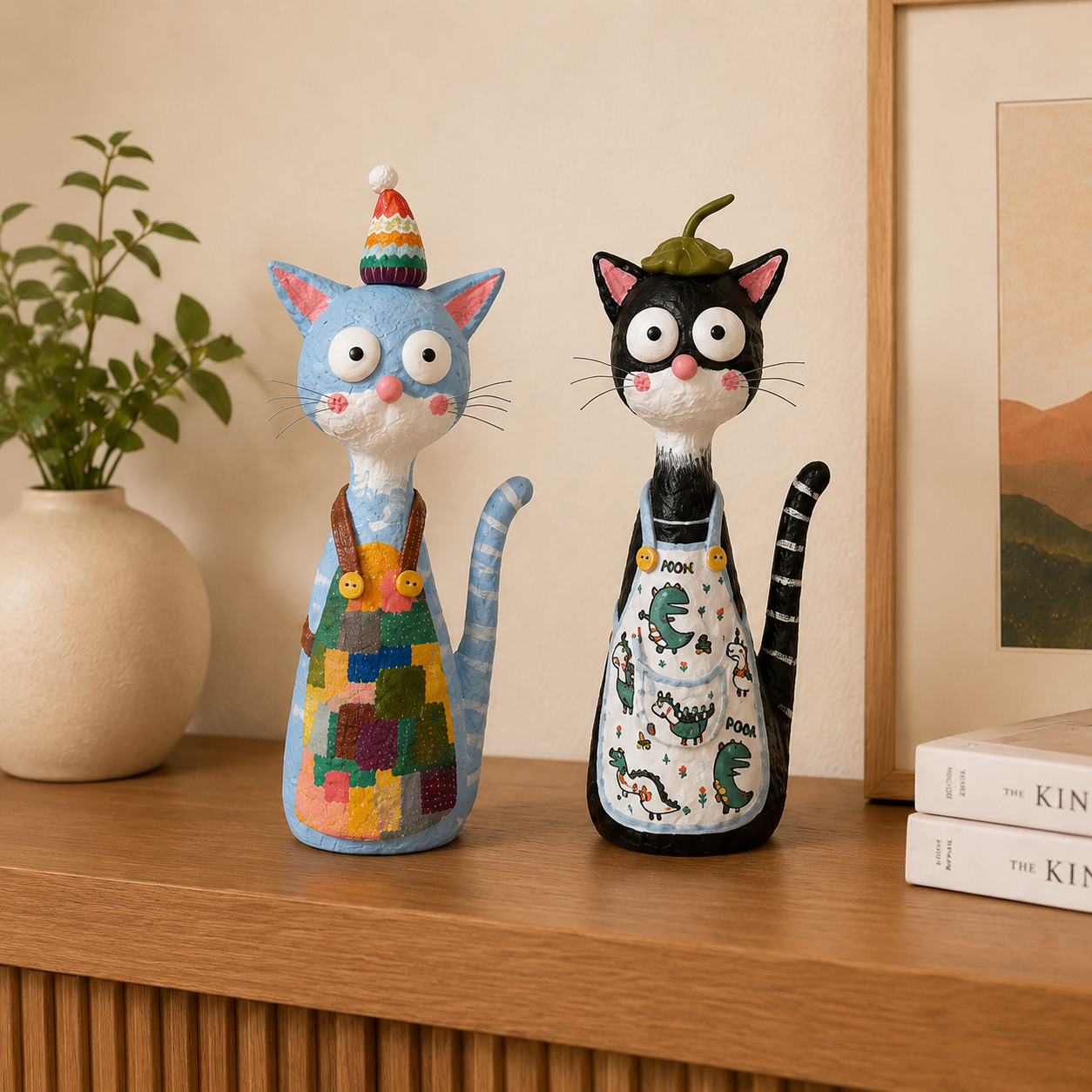 Whimsy Paws Hand-Painted Resin Cat Figurine – Whimsical Cat Statue, 2 Styles Available