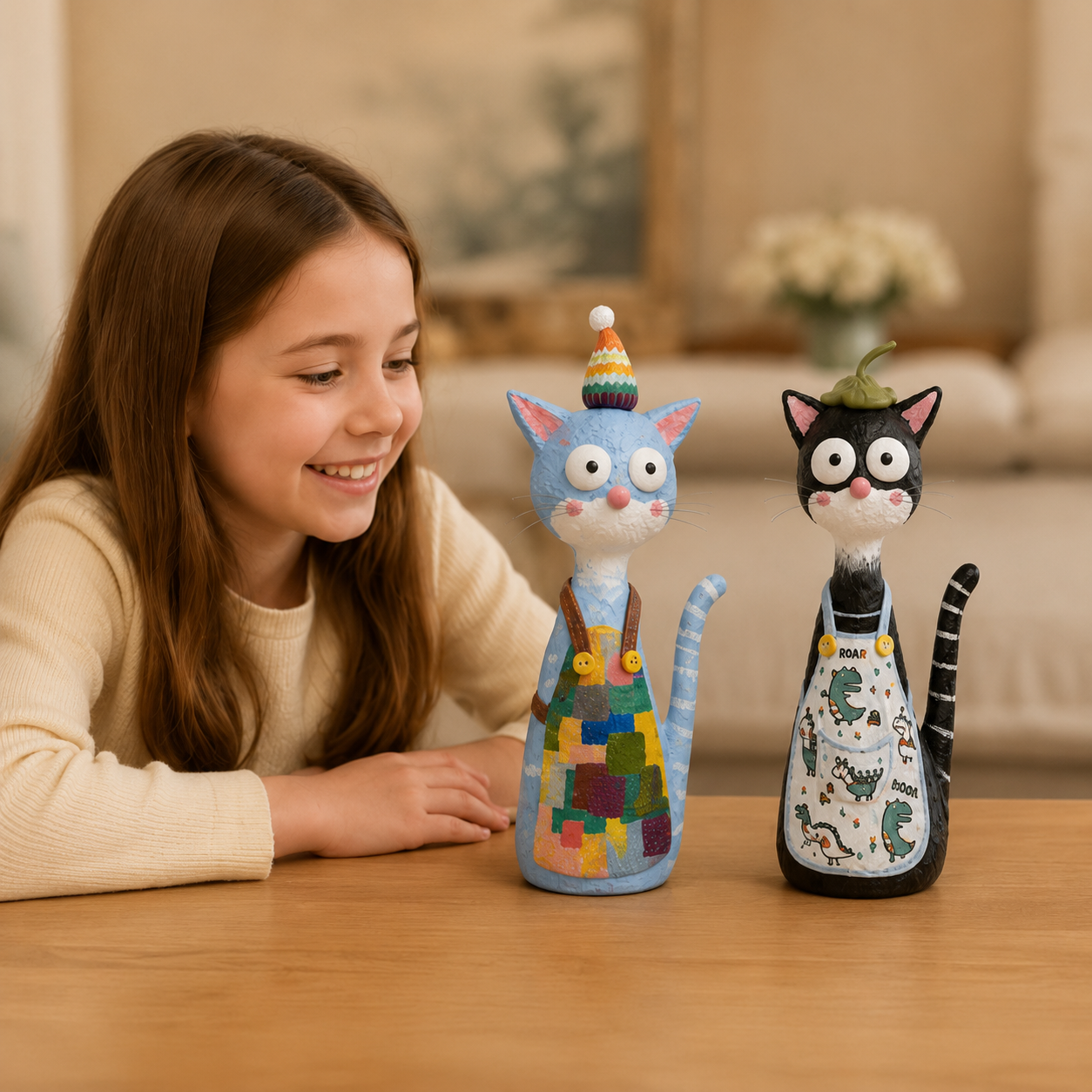 Whimsy Paws Hand-Painted Resin Cat Figurine – Whimsical Cat Statue, 2 Styles Available