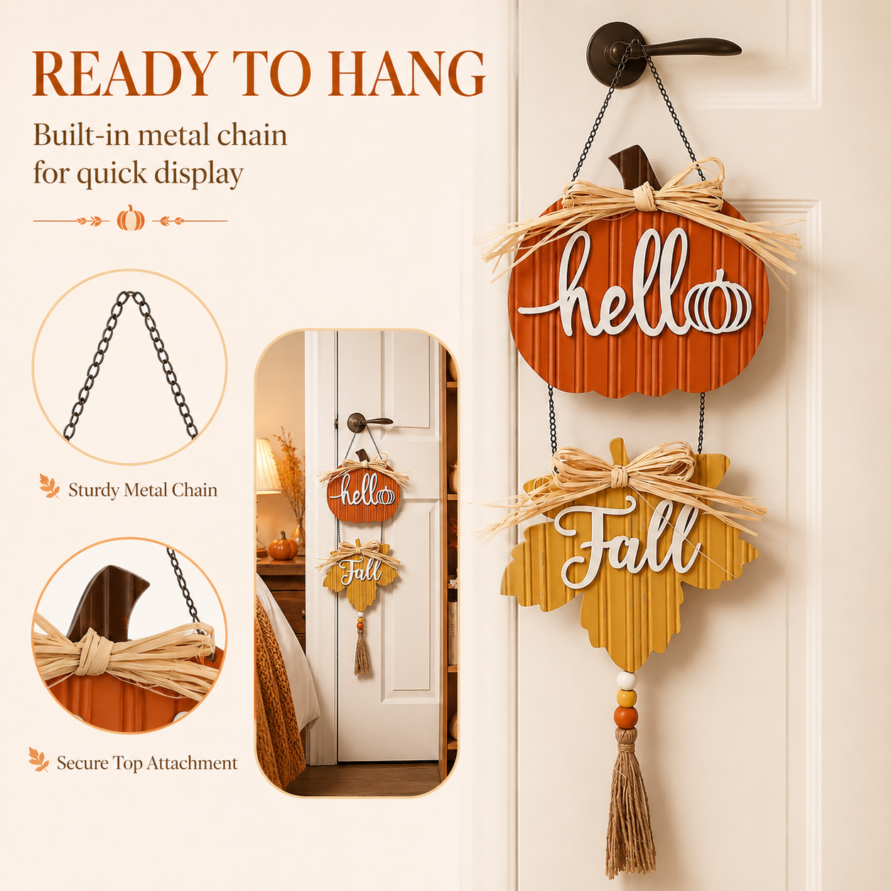 Harvest Hello Fall Pumpkin & Maple Leaf Hanging Sign