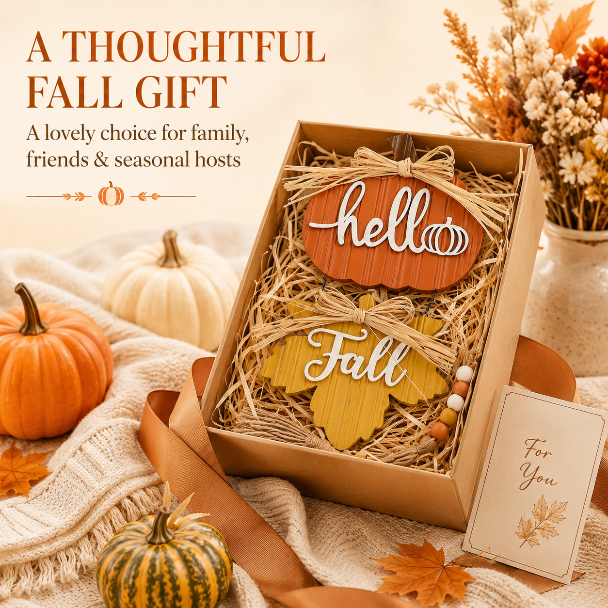 Harvest Hello Fall Pumpkin & Maple Leaf Hanging Sign