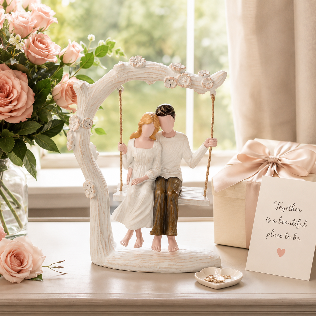 Everlasting Love Couple Swing Figurine – Romantic Resin Sculpture for Home Décor & Couple Gifts