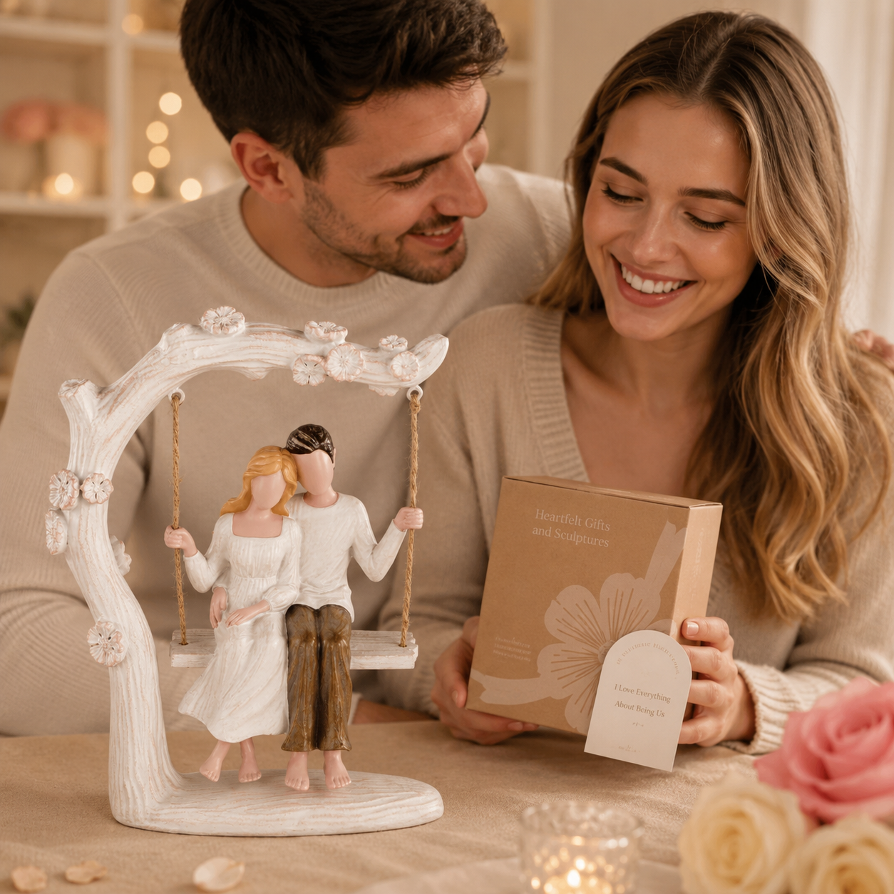Everlasting Love Couple Swing Figurine – Romantic Resin Sculpture for Home Décor & Couple Gifts